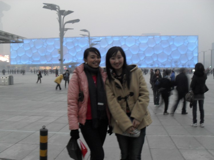 Beijing National Aquatics Center at night.